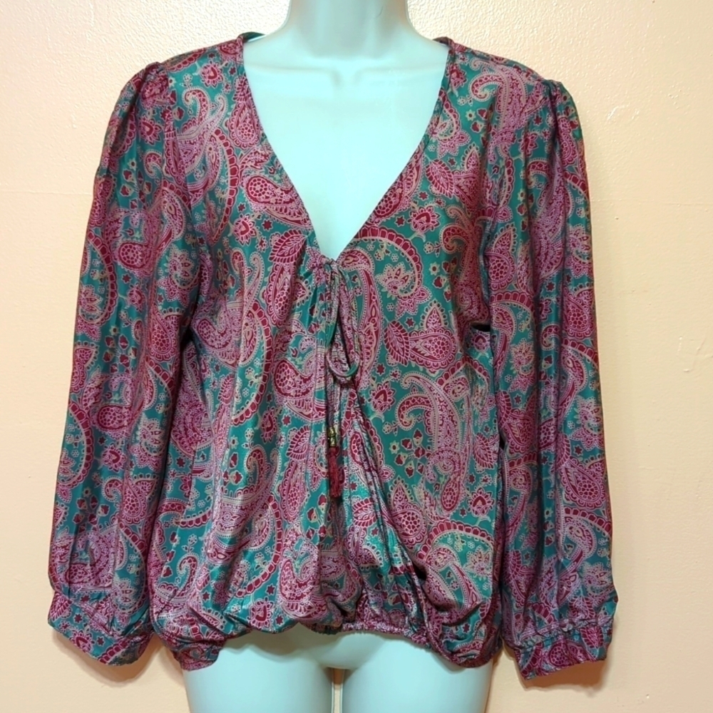 Karma Highway Faux Wrap Floral Paisley Blouse Top OS ~ M